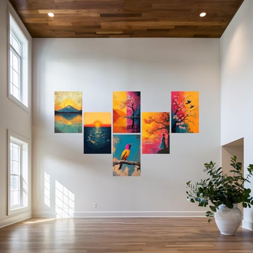 Image of SiddArtify Abstract Landscape Wall Art Poster Print Set - Colorful Nature Prints for Living Room Bedroom Office Decor - 8x12 Sticker Pack of 6