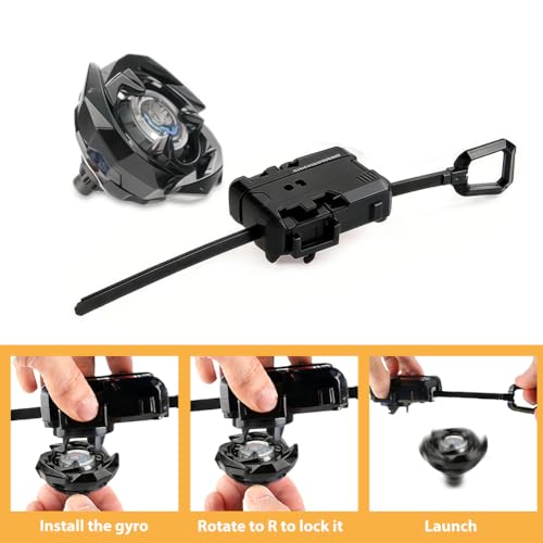 Rotierender Top Set, Spinning Tops Deluxe Set, mit String Launcher & Right-Spin Top, High-Speed Action & Epic Battles, Kreisel und Starter Spinning Battle Pack (Schwarz)