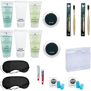 Travel Size Toiletry Set For Two-20ml Hotel Amenities Kit with Eye Mask and Ear Plugs, 17 Pieces and PVC Bag