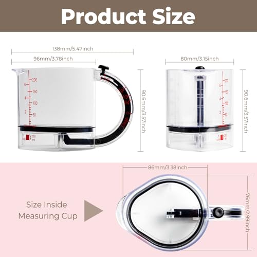KOOK UDU 4 in1 Adjustable Measuring Cup with Scraper-Style Seal Base,Multi-Functional Up Cup Measuring Cup,Space-Saving Easy to Clean for Cooking and Baking & Ingredients