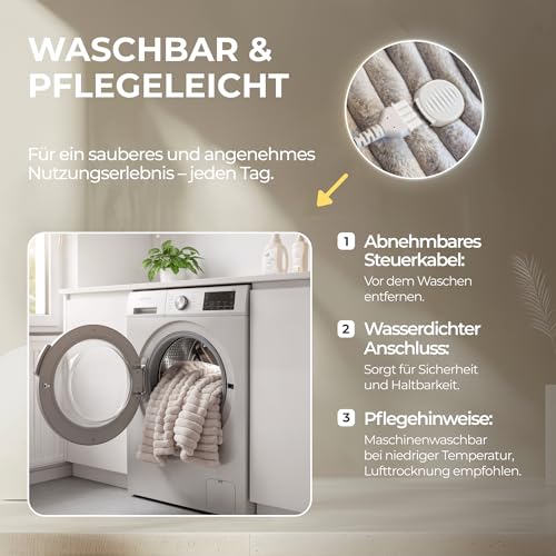 BR Bringer Infrarot Heizdecke - elektrische Kuscheldecke mit Abschaltautomatik & Überhitzungsschutz - 6 Heizstufen, Timer bis 10h, Kabel 2,45m, maschinenwaschbar, OEKO-TEX (200x180cm, Nordic Taupe)