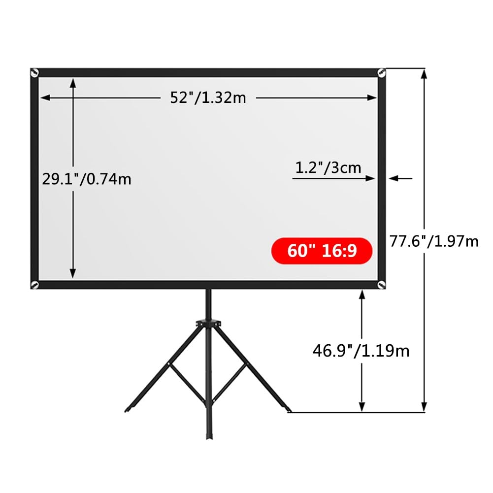 Schermo per Proiettore Pieghevole con Supporto, Telo di Proiezione 4K HD Montato a Parete, Schermo Portatile in Fibra di Vetro(60 Inch)