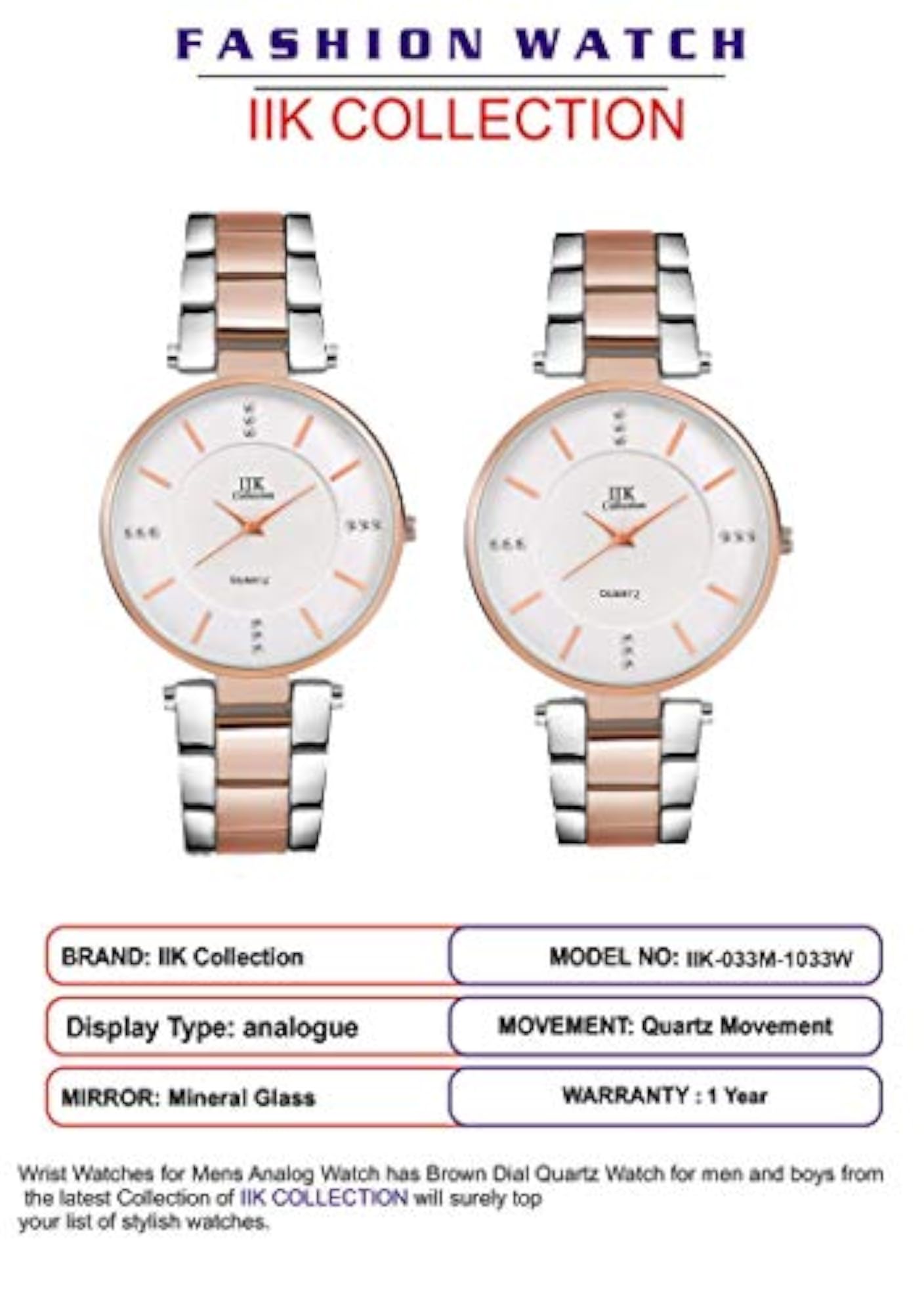 Men's and Women's Round Studded Formal Dial Watch