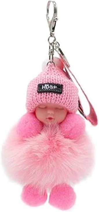 Cute Keychain for Adults Plush Sleeping Ball Kawaii Keyring Fluffy Faux Fur Bag Backpack Purse Charm