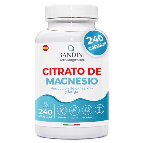 Bandini® Citrato de Magnesio 240 Cápsulas (8 Meses) 1480 mg, 440 mg de Magnesio Puro, Suplemento para el Metabolismo Energético y Músculos, Contribuye a la Reducción del Cansancio y la Fatiga, Sin OGM