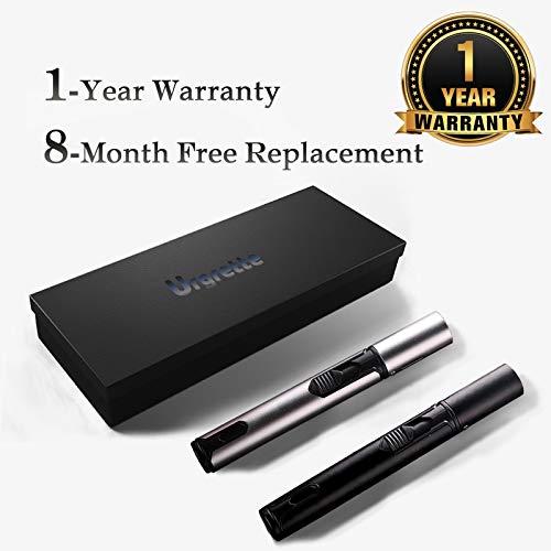 Urgrette 2 Pack Butane Torch Lighter, 6-inch Refillable Pen Lighter Adjustable Jet Flame Butane Lighter for Grill BBQ Candle Camping (Gas Not Included) Raven & Silver