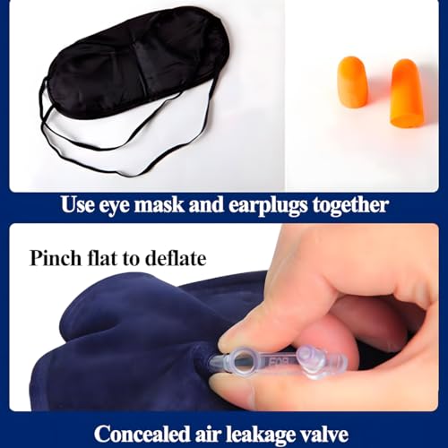 Image of Travel Kit Combo - Inflatable Neck Pillow, Soft Eye Mask & Earbuds for Airplane, Car & Train - Travel Accessories Set (Grey)