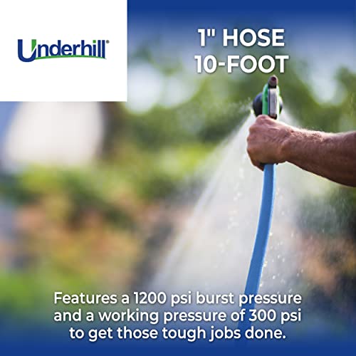 Underhill Shortypro Ultramax Commercial Garden Water Hose 10 Ft, Lightweight, Heavy-Duty, Flexible, Kink Free, Industrial, All Weather, 1200 Psi, H10-S10, 1" X 10', Blue #TOP3