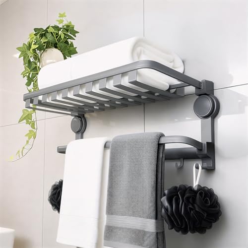 Image of MIORAH India's First Suction Cup Towel Holder in Bathroom | Towel Rack for Bathroom | Towel Hangers | Suction Heavy Duty, No Drill, Accessories Set for Clothes | 24 Inch Grey