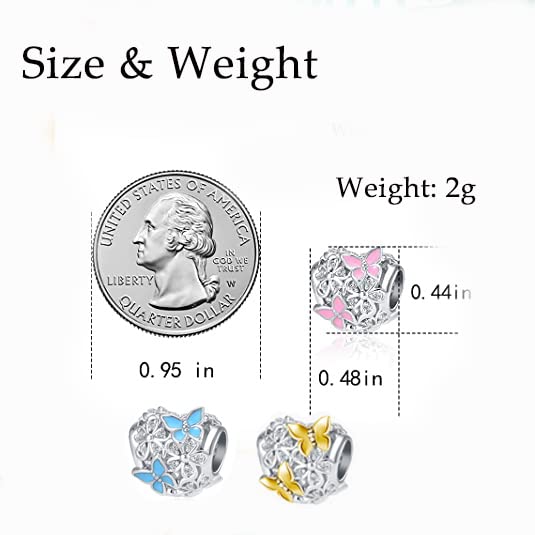 Image of Butterfly Flower Heart Bead Charms for Bracelets