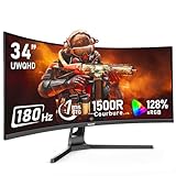 Gawfolk Écran PC Ultra Large 34 Pouces 1500R incurvé 180Hz Gaming Computer Moniteur,21:9 UWQHD(3440x1440)，128% sRGB，FreeSync，HDR，178 ° Angle Vue，DisplayPort、HDMI，VESA 75 * 75MM-Noir