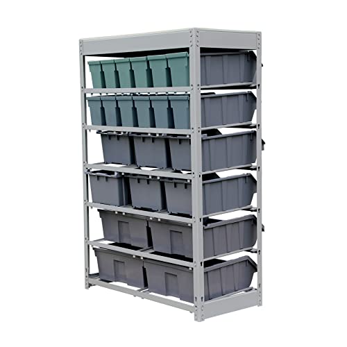 Image of King's Rack Bin Rack Storage System Heavy Duty Steel Rack Organizer Shelving Unit w / 22 Plastic Bins in 6 tiers
