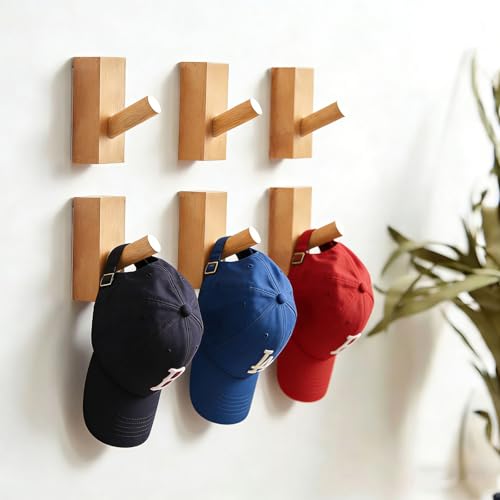 HomeDo 6Pack Wooden Coat Hooks Wall Mounted,Decorative Single Organizer Hat Rack,Wood Heavy Duty Entryway Wall Hangers for Hanging Towels, Clothes, Bags (Rectangle-Beech,6P)