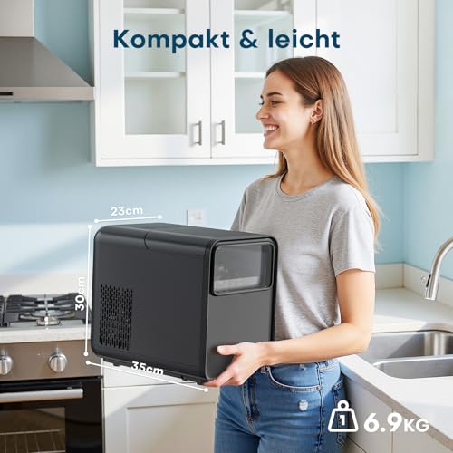 QEXREED Eiswürfelmaschine Klein, Eiswürfelbereiter Ice Cube Maker, 9 Würfel in 6 Minuten fertig, Eiswürfelmaschine mit Tragbarem Griff und Korb, 2 Eiswürfel-Größen, 12KG/24H, Selbstreinigendes