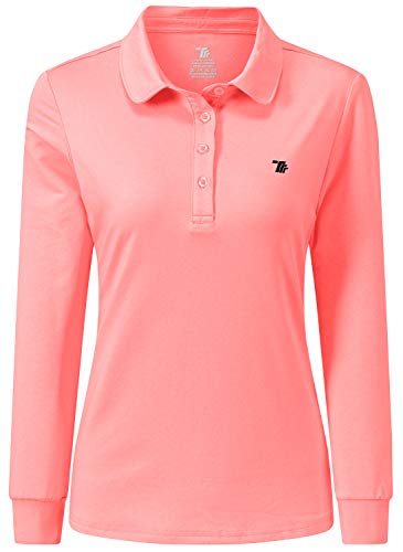 JINSHI Femme Polo Shirt à Manches Longues Sport Golf Tops d'hiver Rose L