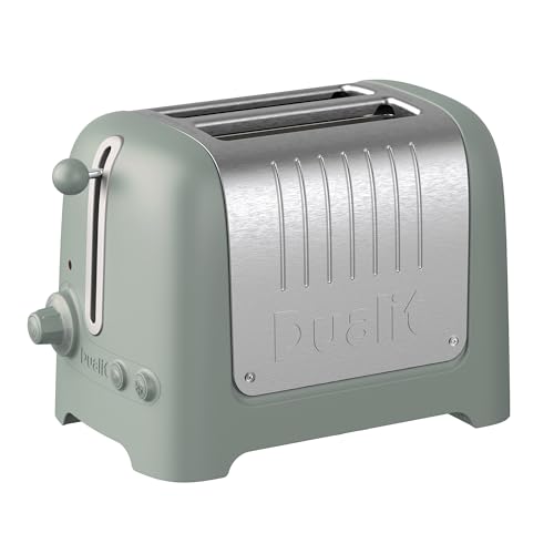 Dualit 2 Slice Lite Toaster, 1.1kW Toasts 60 Slices an Hour, Polished with Sage Trim, Bagel & Defrost Settings, 36 mm Wide Slots, 26216
