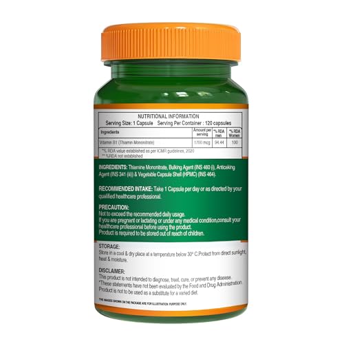 Image of Pure Nutrition Vitamin B1 Supplements (Thiamine Mononitrate) 1700 mcg | B1 Vitamin Thiamine Supplements Supports Energy, Brain, Heart & Muscle Health - 120 Veg Capsules