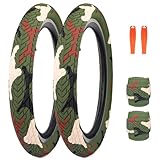 MEGHNA Fahrradreifen 20 Zoll Mountainbike-Reifen mit Hebel 60-406, faltbarer Reifen, 50,8 x 6 cm, Ersatz gerillt für BMX Kids Cruiser Bike (Camo Green, 50,8 x 6 cm – 2 Reifen)