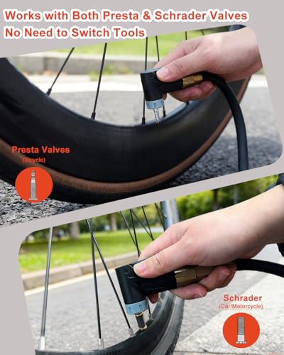 GODESON Bicycle Air Chuck – Dual-Valve (Presta & Schrader) with 1/4" G F-NPT, Lock On Presta Valve Chuck for Pumps & Compressors, Includes 1/4 G to 1/4 NPT Adapter & Teflon Tape, 130 PSI Max Pressure