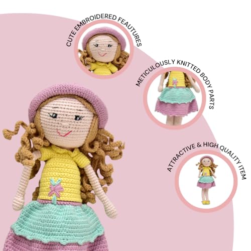 Image of Happy Threads Handmade Crochet Doll - Cecilia | Amigurumi Toys for Girls & Boys | Soft Doll for Kids | Ideal Crochet Soft Toys for Gifting & Nursery Decor, Eco-Friendly, BIS Certified (100% Cotton)