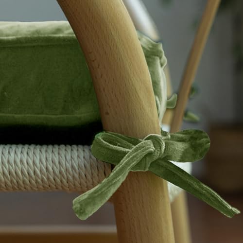 vctops Soft Velvet Chair Pads with Ties Comfy Solid Seat Cushion for Dining Chairs, Office Chairs, Hardwood Floors (Grass Green, 16"x16")