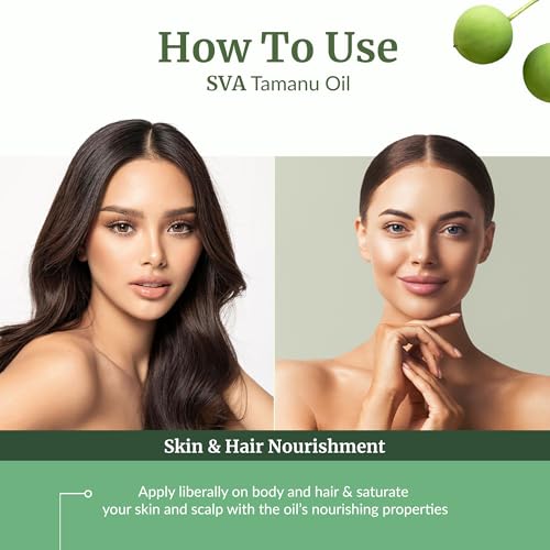 Image of SVA Tamanu Carrier Oil, Huge Glass Bottle, Large Size, 16 Fl Oz (473 ml) | Tamanu Oil for Face Care, Skin Care, Facial Oil, Hair Care, Scalp Massage, Body Massage, Dilution & DIY Beauty Blends