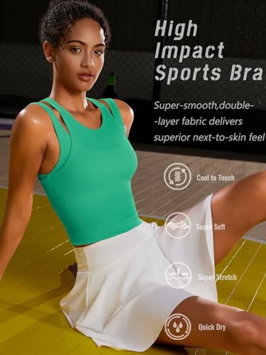 Image of RUNNING GIRL Sports Bras for Women High Impact Seamless Ribbed Longline High Neck Workout Crop Tank Tops Padded(BX3036Bright Green,S)