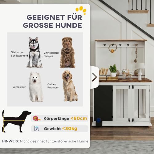 PawHut Hundekäfig für Zuhause mit 3 Türen, Haken für große Hunde Weiß