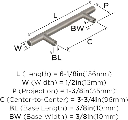 Image of Amerock 10 Pack 3-3 /4 inch Bar Pulls Sterling Nickel Drawer Pull | 3-3 /4 inch (96mm) Center-to-Center Mounting Distance and 6-1 /8 inches Overall Length, Durable Carbon Steel Cabinet Hardware