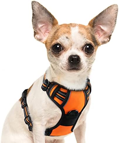 Eagloo Dog Harness No Pull, Walking Pet Harness with 2 Metal Rings and Handle Adjustable Reflective Breathable Oxford Soft Vest Easy Control Front Clip Harness Outdoor for Small Dogs Orange