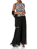 J Kara Women's Sleeveless Scallop Long Beaded Dress with Scarf, Black/White, 4