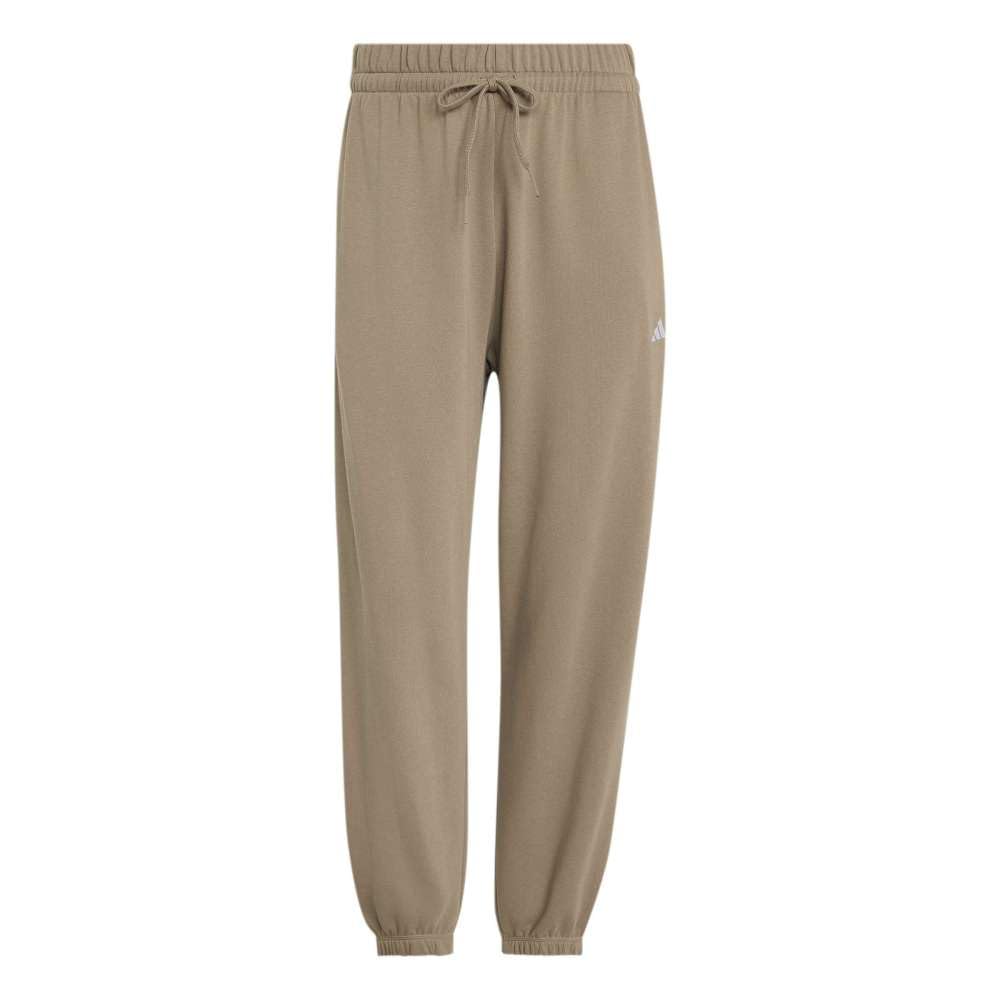 adidas Women's Essentials Small Logo French Terry Cuffed Pants, Khaki Six/White, M