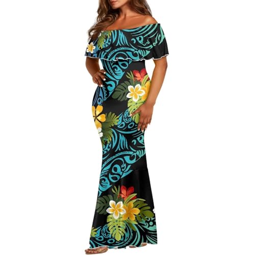 Image of Polynesian Dresses for Women Off Shoulder Maxi Dress Puletasi Samoan Dresses S-7XL