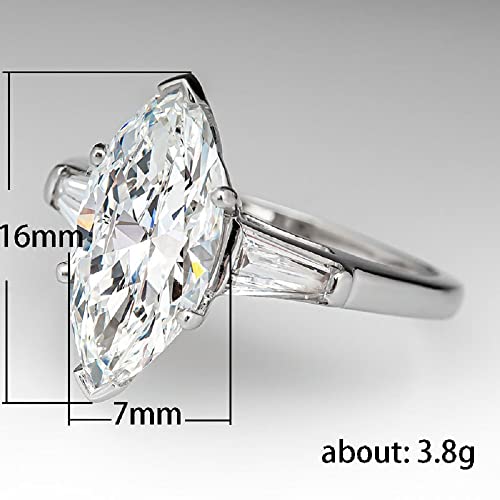 Classic Platinum Plated Marquise Cut and Baguette CZ Cubic Zirconia Engagement Ring 3-Stone Wedding Promise Rings for Her (US Size 7)4