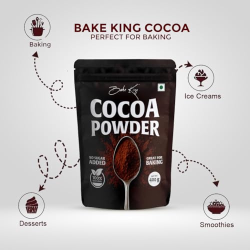 Image of BAKE KING Natural Cocoa Powder 400gm for Baking, Shake, Cake and Chocolates | Unsweetened