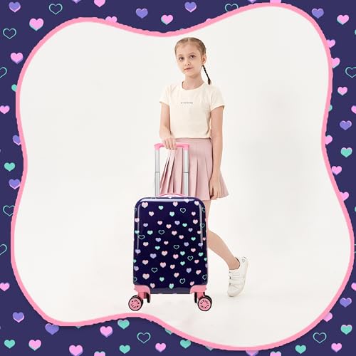 Image of Kid's Luggage Set 2 Piece Suitcase Set Hardside Luggage with Spinner Wheels Girls Carry on Toddler Travel Rolling Suitcase with Neck Pillow Airline Approved