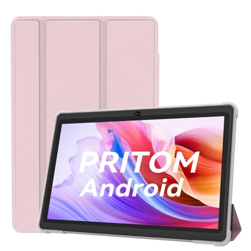 PRITOM Tabletas Android de 7 pulgadas, 15,8 GB de RAM, 32 GB, (expansible 1TB), 3500 mAh, Tablet PC, Bluetooth, cámara dual, WiFi, portátil con funda rosa