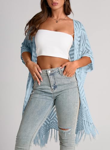 Image of Sidefeel Women's Open Front Knit Sheer Cardigans Summer Boho Lightweight Kimono Cover Ups