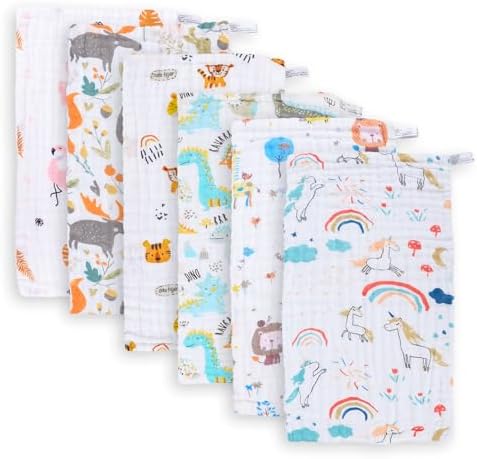 Vulevirtue 10 Pcs Asciugamani per Bambini,100% Cotone Mussole Neonato Cotone Riutilizzabili Morbidi e Traspiranti Asciugamano Viso Bambini Fazzoletto per Neonati Lavette Neonato Mussola