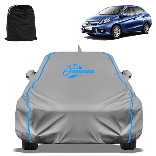 Image of Waterproof Car Cover Compatible With Amaze 2013-2016 S At I-Vtech Cover All-Weather Protection Soft Cotton Inner Lining, Mirror & Antenna Pockets, Adjustable Belt With Buckle & Elastic, (Grey)