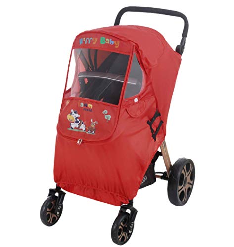 Tokkids Parapioggia Paravento per passeggino universale, Protegge il tuo tesoro dal vento e dalla pioggia, con chiusura lampo (Rosso)