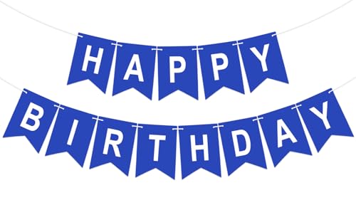Pre-Strung Navy Blue Happy Birthday Banner - NO DIY Birthday Party Banner Happy Birthday Sign Birthday Hanging Decoration for Women Men Girl Boy Party Supplies(Navy Blue)