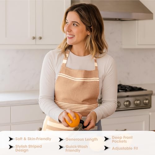 Image of Unisex Cooking Aprons | Waterproof Apron | Striped Design with 2 Front Pockets & Adjustable Neck Strap | Durable, Oil & Stain Resistant | Chef Apron for Cooking
