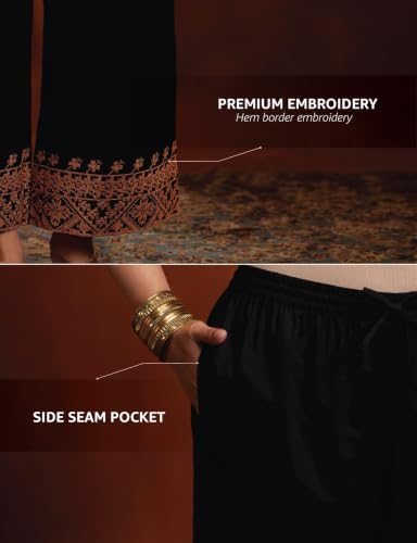 Image of Amazon Brand - Myx Women's Cotton Embroidered Palazzo Pants (Available in Plus Sizes)