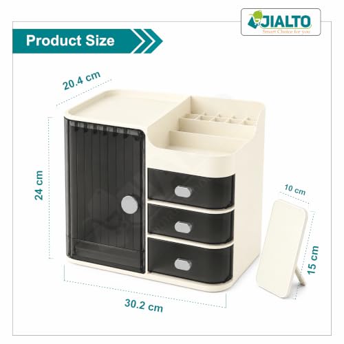 Image of JIALTO Makeup Organizer Box with 4 Compartments- Cosmetic Storage Box & Organiser with Drawers and Brush Holder- Dustproof & Waterproof Makeup Stand for Women- Dressing Table & Vanity Storage