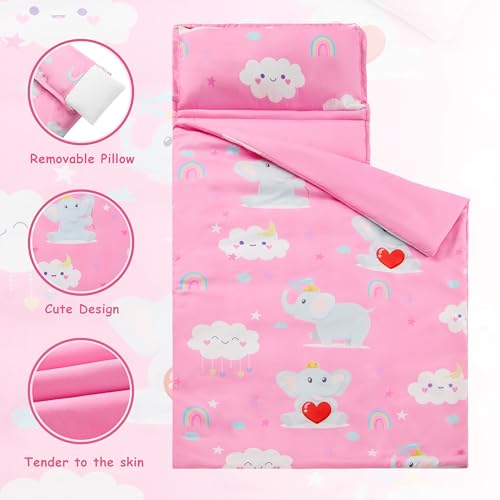 Image of MORAIS Toddler Nap Mat with Pillow and Blanket, 52 inch x 20 inch Lightweight and Soft Nap Mat for Preschool, Daycare, Travel Sleeping Bags