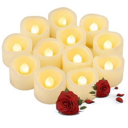 Usmlicer 12 velas LED de té, velas eléctricas parpadeantes sin llama a pilas al aire libre, lámpara de vela eléctrica parpadeante brillante, para camping, bodas, festivales, decoración del hogar