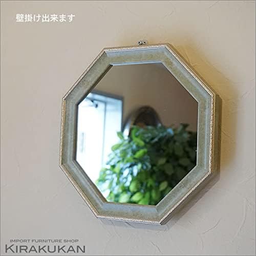 八角ミラー ヴィンテージ 壁掛け&卓上鏡 八角形 フレーム 玄関 鏡 (緑 グリーン) Mサイズ - 画像 (3)