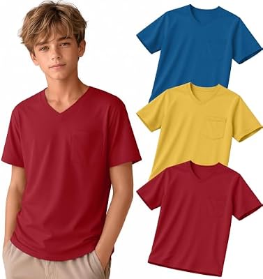 LessonZoo 3 Pack Boy's T-Shirts 5-14 Years, 3-Color, 9-10 Years