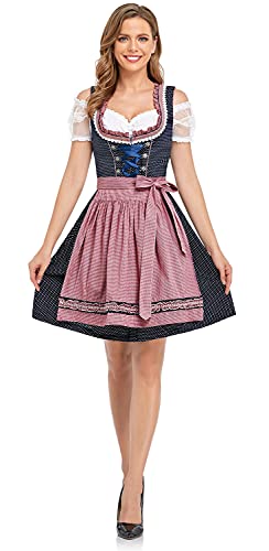 Oktoberfest Costumes Women Dirndl Dresses 3 Pcs German Oktoberfest Dress Bavarian Blue Dress White Blouse Pink Apron3